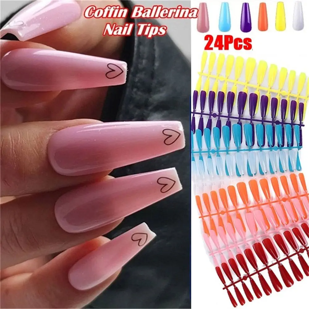 

24Pcs/Set Full Cover False Nail Tips Ballerina Nail Art Manicure Matte Tips Coffin Fake Nails Extension
