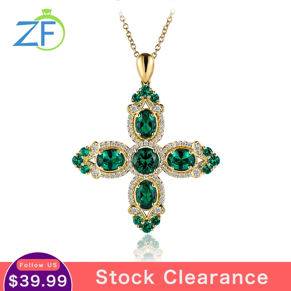 

GZ ZONGFA Luxury Custom Green big Gemstone Vintage Jewelry 925 Sterling Silver Women cross summer Pendant Necklace