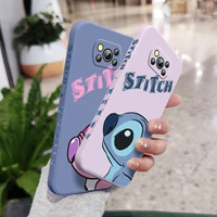 stitch lovely cute phone case for xiaomi poco f3 x4 x3 nfc gt x2 c31 c3 m2 m3 m4 pro liquid left rope funda cover