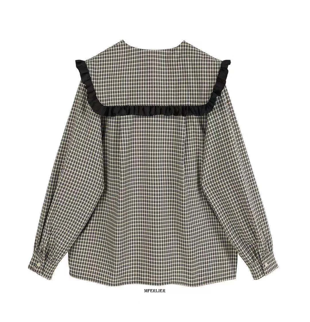 Женская клетчатая рубашка с длинным рукавом и воротником Питер Пэн |