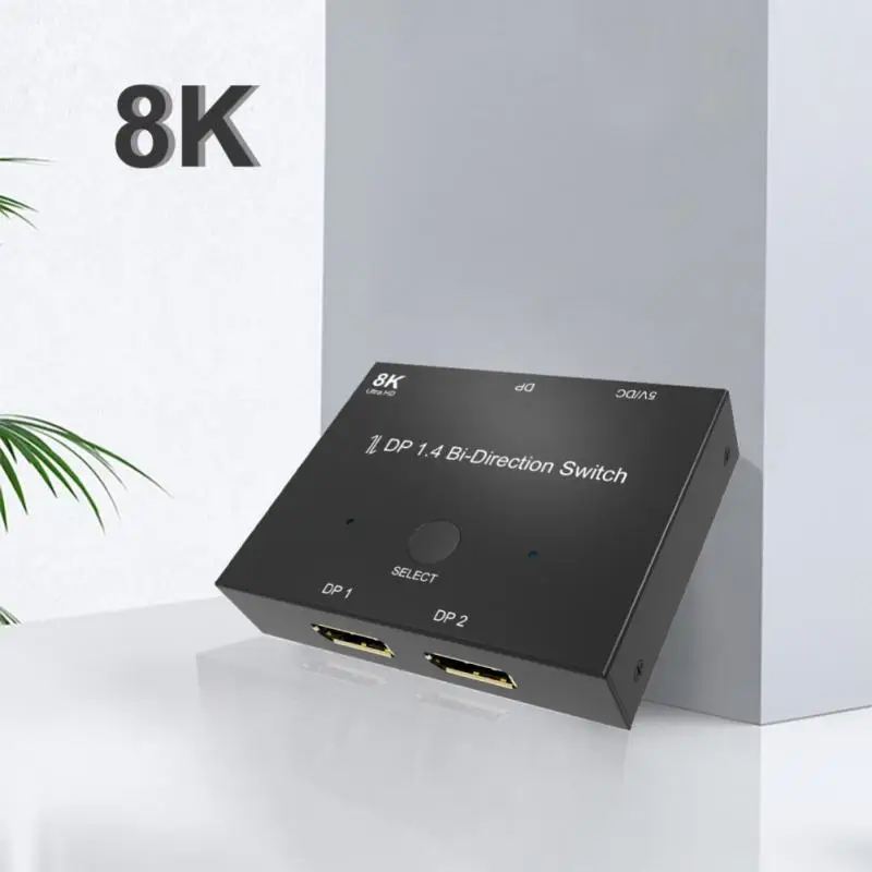 

2 In 1 Out Displayport Switcher Tv Projector Multiple Source Bi-directional Manual Switch Displayport 8k Switch 8k@60hz 4k@120hz