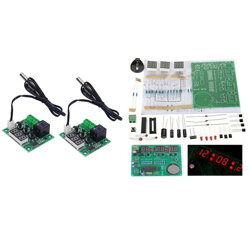 

1Set AT89C2051 6 Digital LED Display Electronic Clock DIY Kit & 2Pc XH W1209 DC 12V Heat Cool Temperature Control Switch