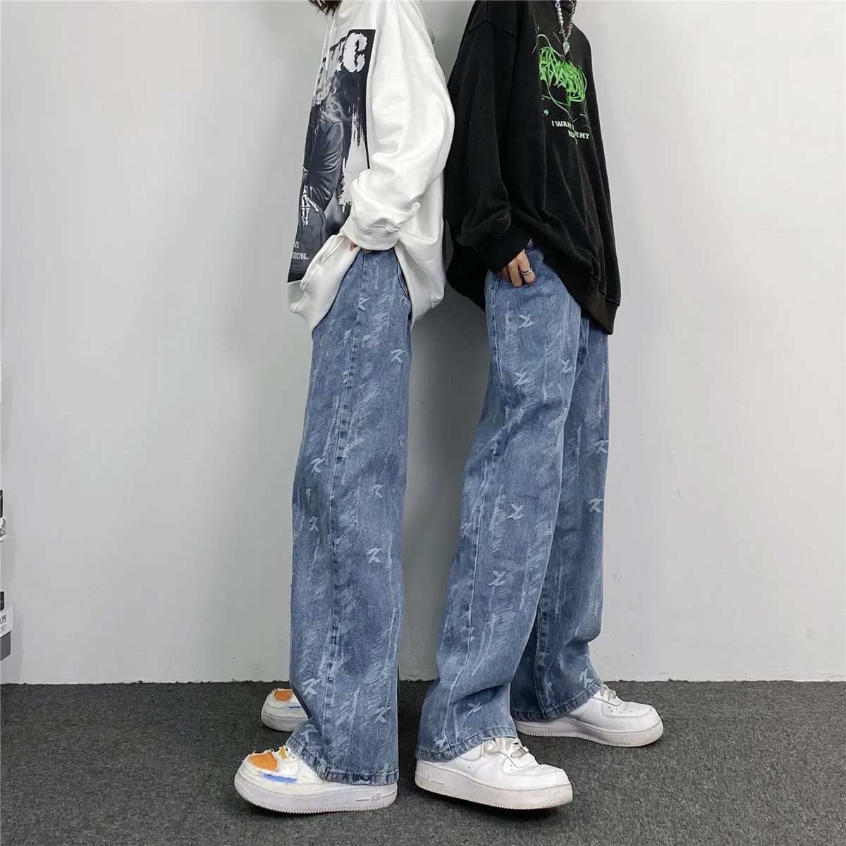 Men's Jeans Vintage Print Casual Jeans Y2K Pants Straight Fit Casual Hip Hop Women's Jeans Brand Jeans Aesthetic Wide Leg Jeans