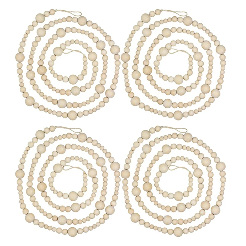 

4Pcs 7Ft Wood Bead Garland Farmhouse Home Decor Country Natural Holiday Christmas Tree Mantel Wall Hanging Prayer Beads