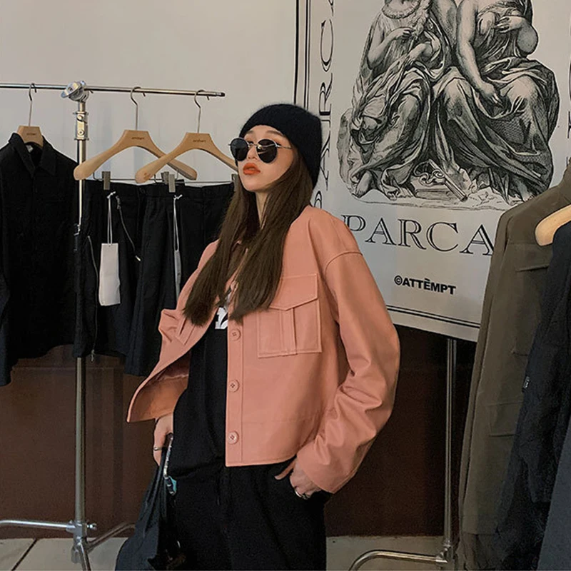 Женская однобортная куртка из овечьей кожи повседневная облегающая короткая с