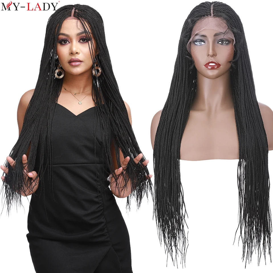 My-Lady Synthetic 28inch Senegalese Twist Braids Wigs Lace Front Wig With Baby Hair For Black Women Knotless Braid Wigs Afro Wig