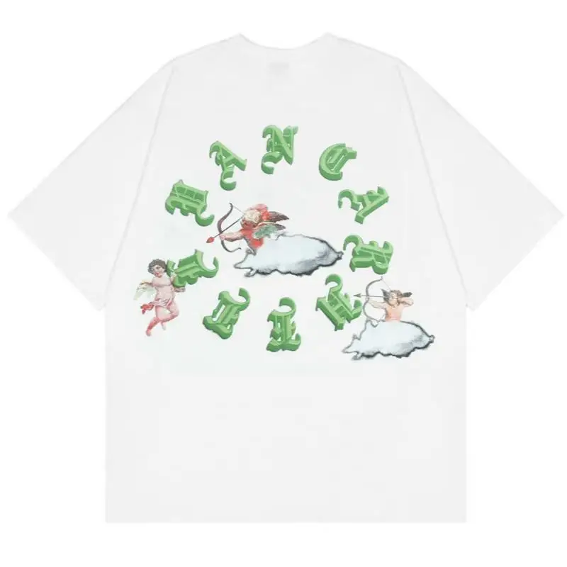 

Men's and Women's Gothic Oversized Tee Streetwear Hip Hop Angel Letter Print Short Sleeve Loose Tee Harajuku Casual y2k E-girl