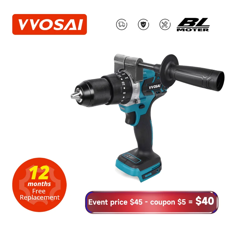 VVOSAI безщеточная электрическая дрель 20 крутящий момент шуруповерт литий-ионный