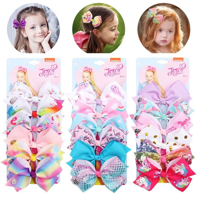 

5" JoJo Siwa Bows Hairpins Set Children Hairclips Rainbow Unicorn Print Handmade Bowknot Girls Barrette Hair Accessories заколки