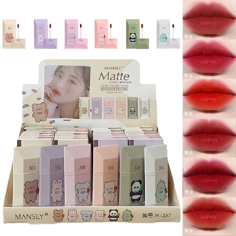 30Pcs Velvet Matte Lipstick Blush Waterproof Long Lasting Flat Card Lipgloss Non-Stick Cup Makeup Lip Tint Pen Cosmetic Makeup