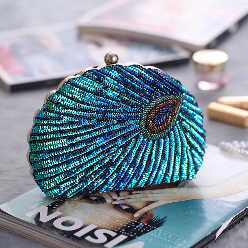 

Sequin Evening Party Bag for Women 2024 New Luxury Handbags Retro Heavy Craft Beaded Embroidery Minaudiere Fashion Shoulder Bag