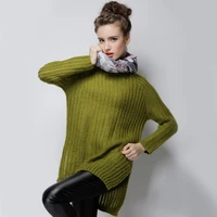 2022 new vertical stripes hem slit front short and long hollow long knitted sweater women