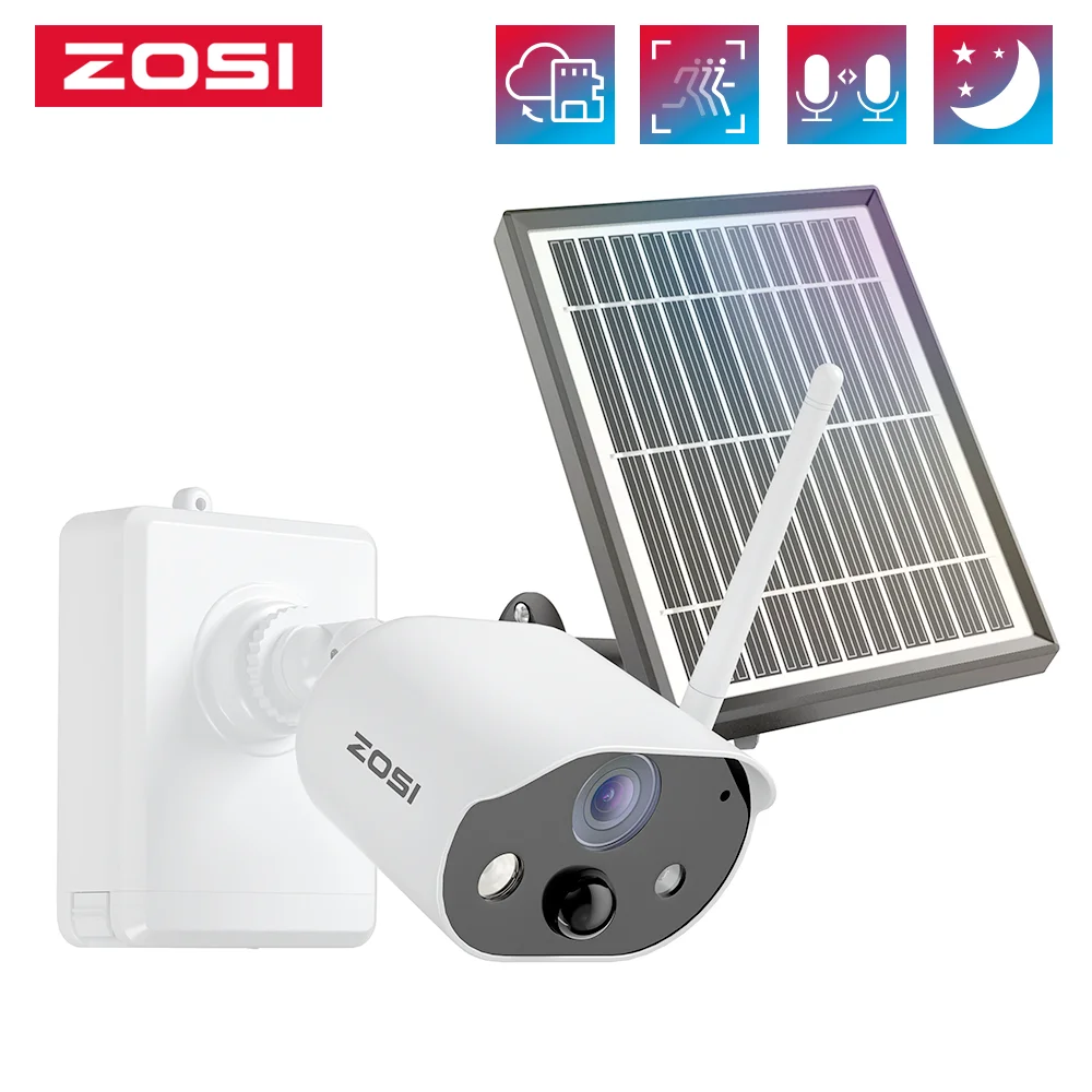 ZOSI Wireless Security IP Camera Battery or Solar Powered Rechargeable 1080P HD Enhanced WiFi Camera PIR Alarm Weatherproof