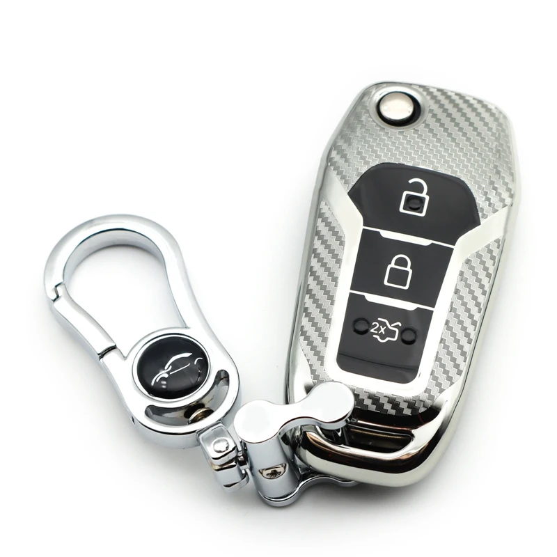 

Soft TPU Car Key Chain Covers Case Accessories Cap Holder for Ford Explorer F150 F250 Ranger Ecosport Mondeo,Silver