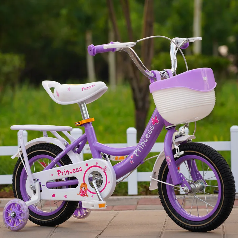 Baby Bicycle With Flash Auxiliary Wheel Girl Bicycle Princess Stroller With Rear Seat 12/14/16/18 Inches