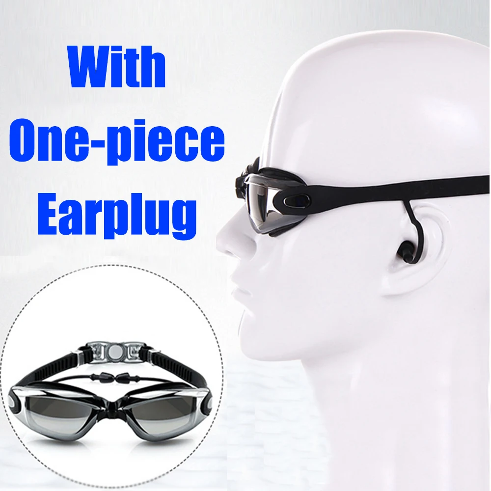 

Professional Swimming Goggles Swimming Glasses with Earplugs Electroplate Pool Glasses Anti Fog Waterproof Men Women Optical
