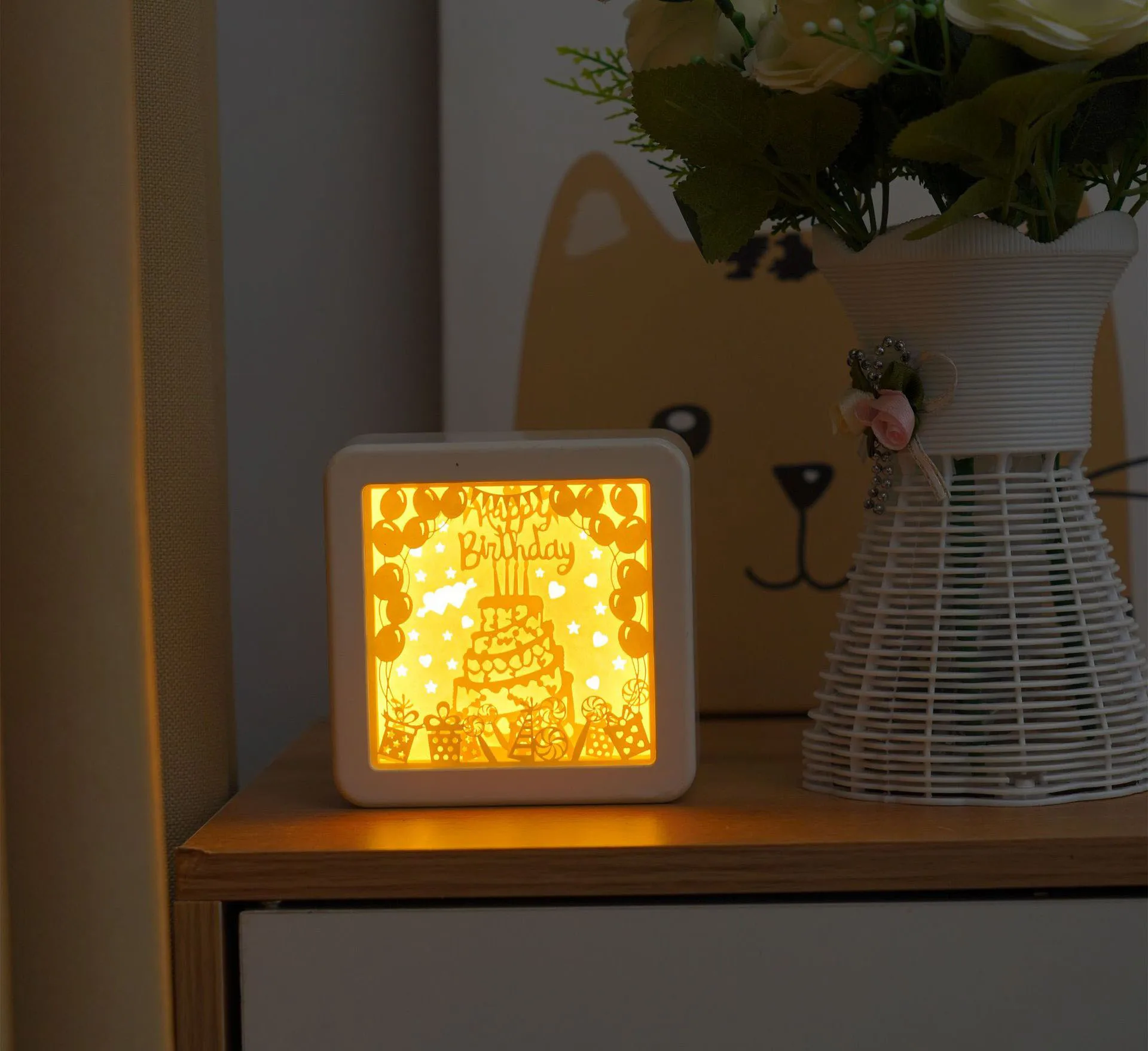

Square Creative Home Lights Modern Wind Ornaments Gift 3d Night Light Table Lamp Led Light Box Birthday Gift Lamp
