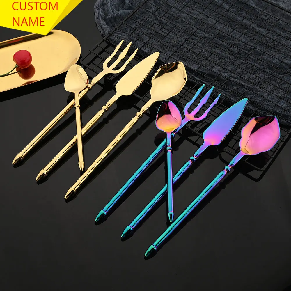 

Personalized Name 304 Stainless Steel Cutlery Set Aquaman Trident Fork Western Steak Spoon Flatware 16Pcs Dinneware Tableware