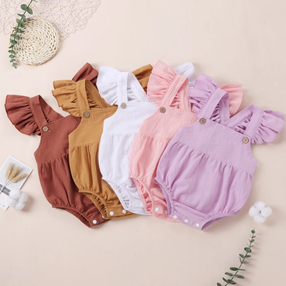 

Baby Girl Clothes Summer Kids Ruffle Romper Short Sleeves Toddler Costume One Piece Solid Shirt Jumpsuits Fashion 0-12M