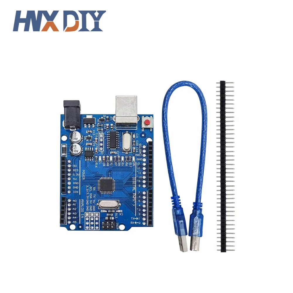 Макетная плата UNO R3 ATmega328P с контактным разъемом и кабелем совместимая проектами