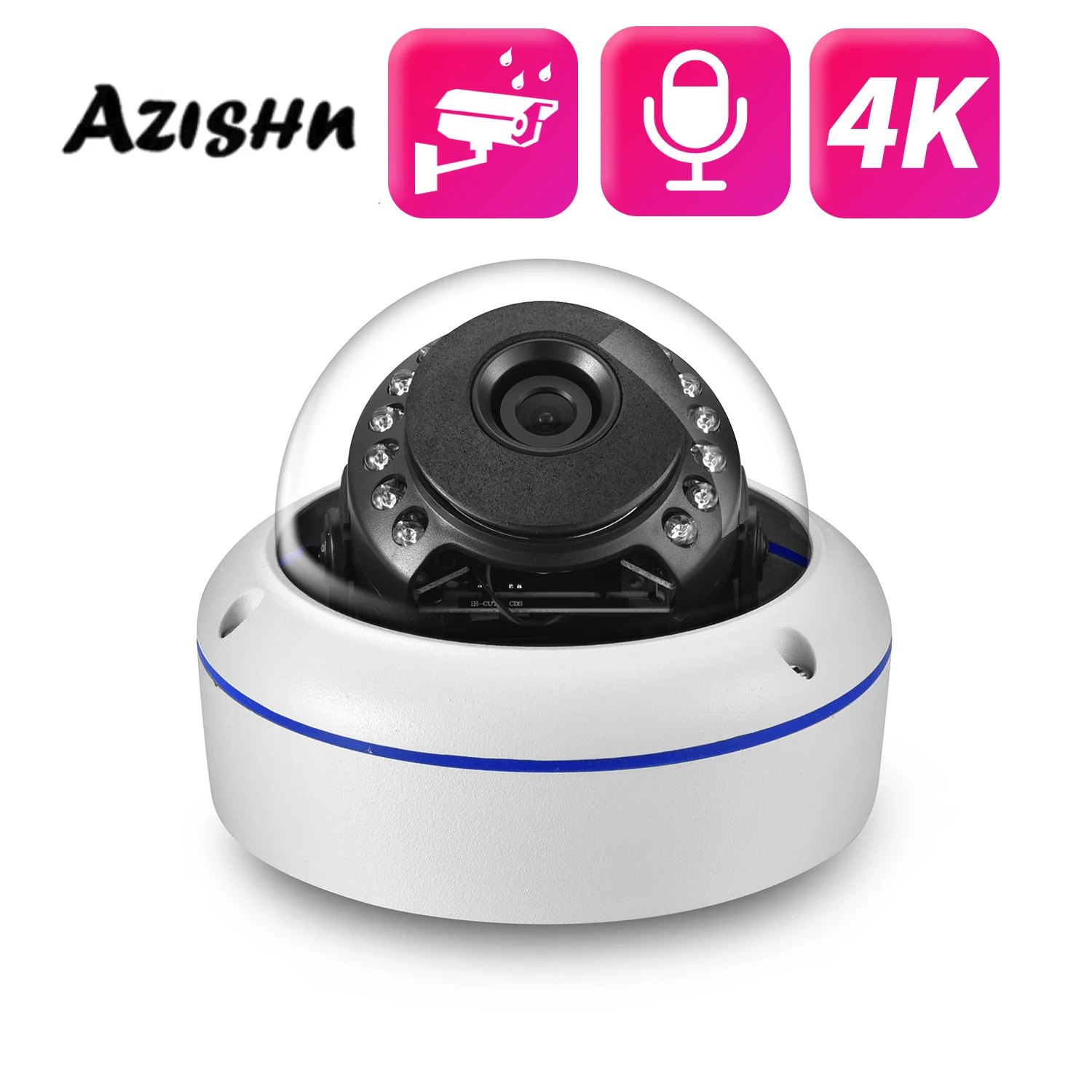 

Камера видеонаблюдения AZISHN 4k Ultra HD с функцией распознавания лиц, наружная IP-камера с записью звука, инфракрасная система наблюдения с ночным...