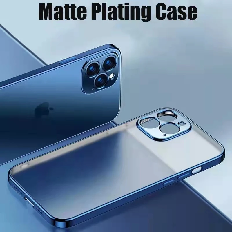 

Luxury Plating Square Frame Soft Silicone Case for iPhone 11 12 Pro Max 12 Mini XR X XS MAX 7 8 Plus Transparent Cover 13 pro