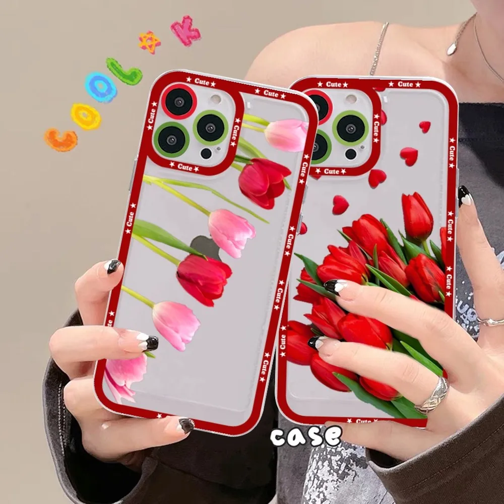 Чехол для телефона Samsung S 20 21 22 23 lite plus с красным маком тюльпаном розой Прозрачный