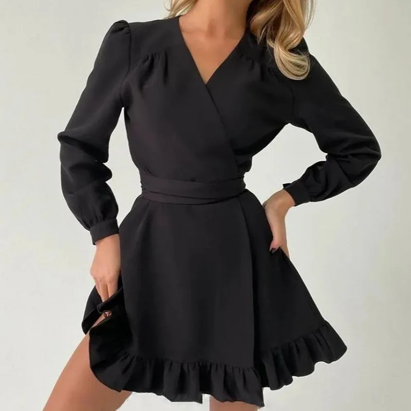 

Spring/Summer 2023 New Women's Lantern Sleeves Slim Ruffle A-line Dress