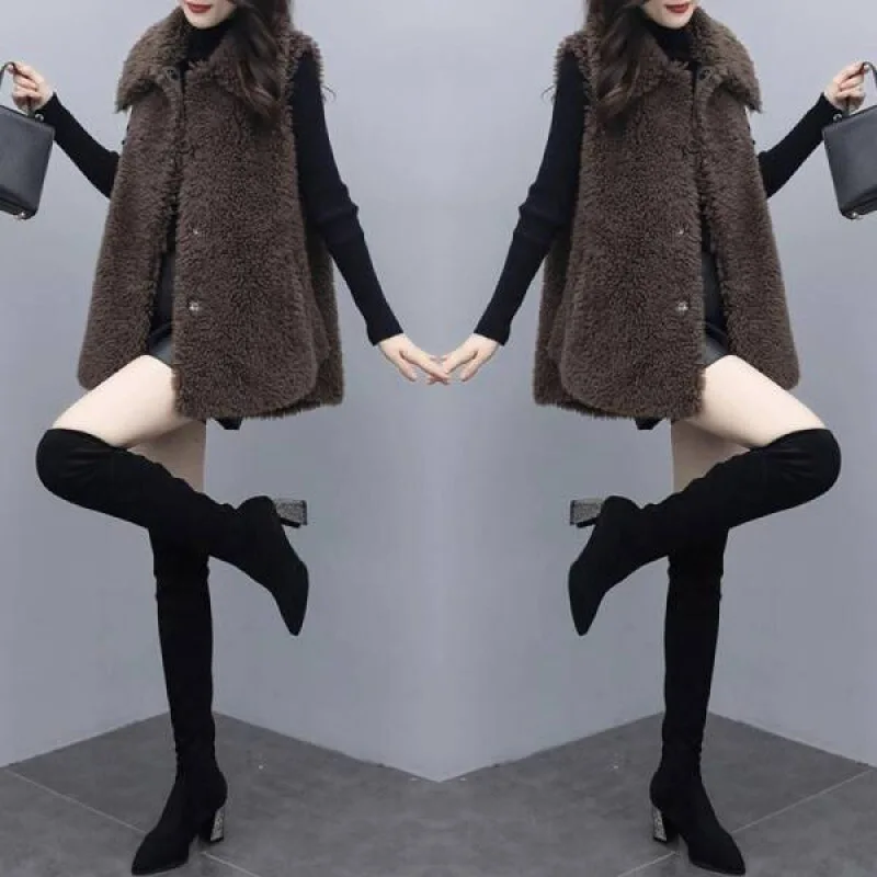 

Vest Women's 2022 Autumn and Winter New Korean Women's Dress Solid Color Loose Short Lamb Hair Coat