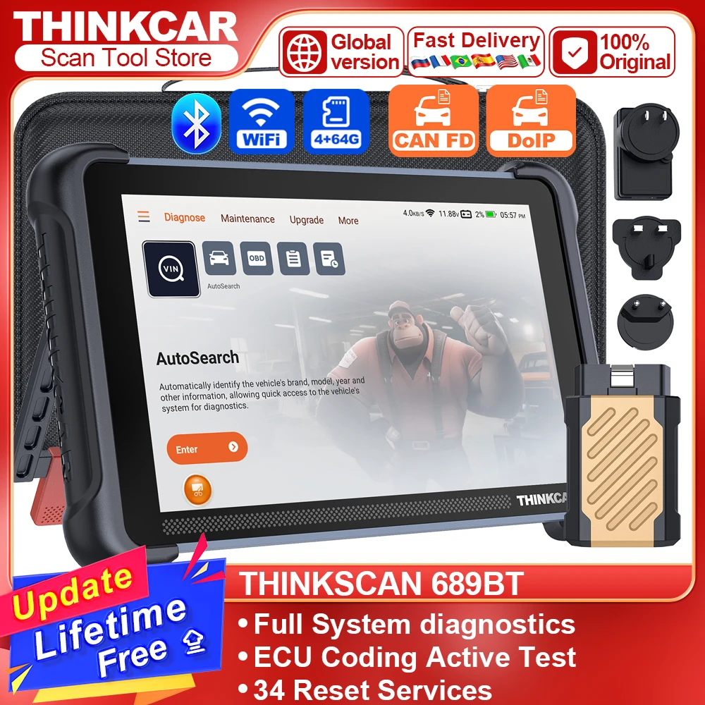 THINKCAR THINKSCAN 689BT Автомобильный сканер CANFD DOIP OBD2 диагностический инструмент 34 сброс