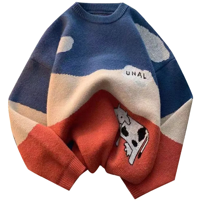 

Свитер мужской/женский с круглым вырезом, винтажный пуловер в стиле Харадзюку, повседневный модный свитер в Корейском стиле, зима 2021