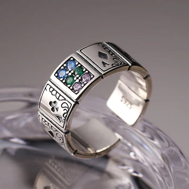 

Silver Color Poker Ace Of Spades Open Adjustable Finger Rings Retro Women Playing Cards Rings Rock Hip Hop Best Friends Ring New