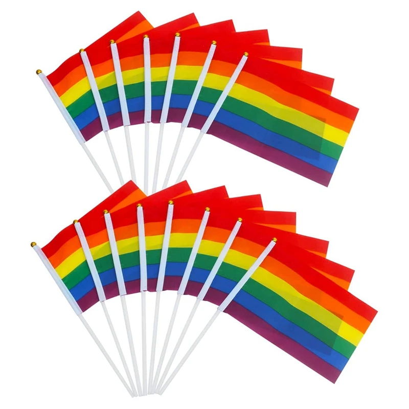 

15 Rainbow Hand Flags For Waving - Stick Flags - Multicoloured Mini Hand Flags For LGBT Gay Pride Events