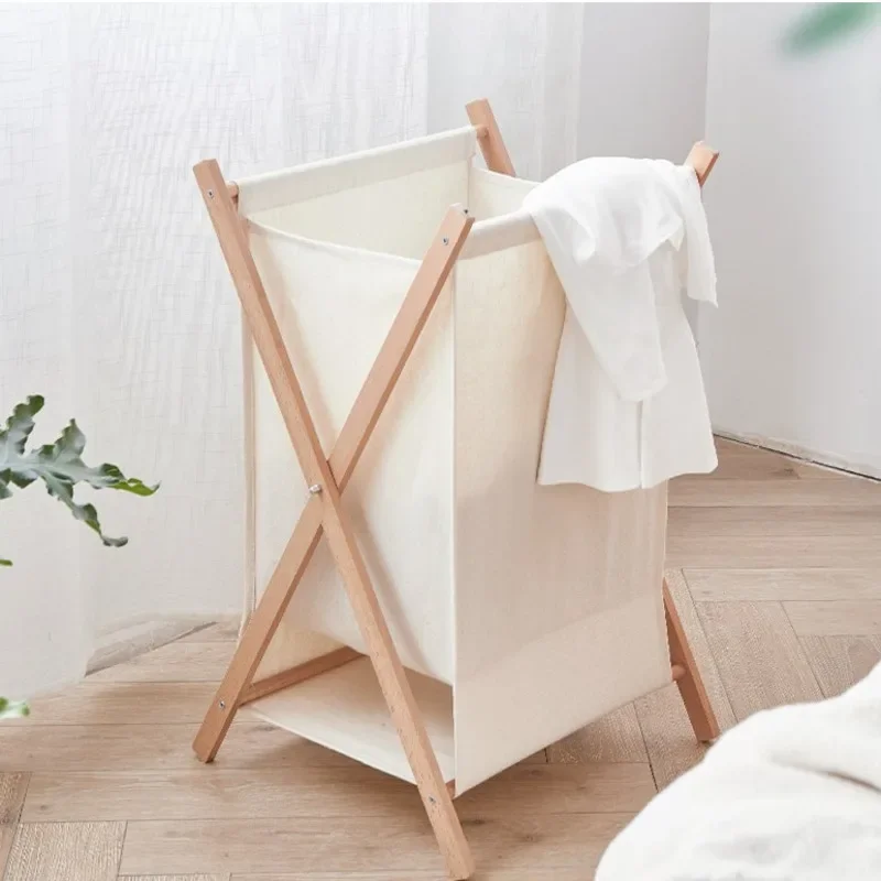 Дышащая льняная корзина для белья HighValue складная конструкция с рамой из бука