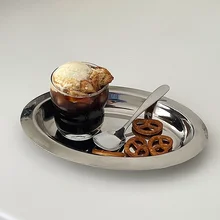 크리에이티브 타원형 아침 식사 커피 테이블, 페이스트리 디저트 플레이트, 스테인레스 스틸 전채, 샐러드 과일 서빙 트레이, 생일용