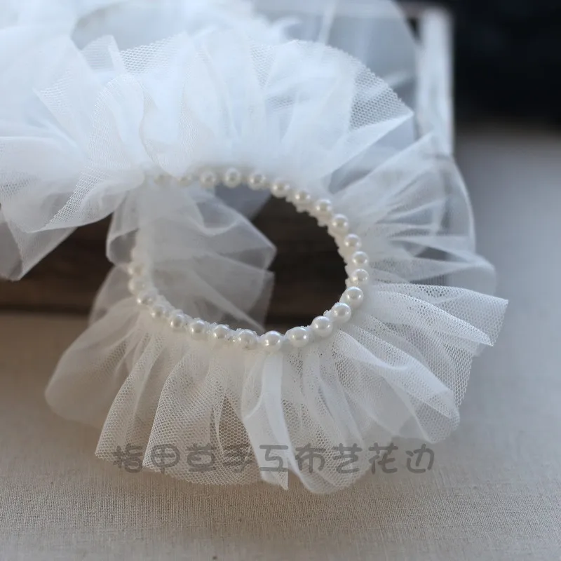 

1Meter 5cm Beaded Ribbon Lace Pleated Ruffled Mesh Belt Braided Flower Lace Pearl 3D DIY Coat Lace Shoes Decorative Edge