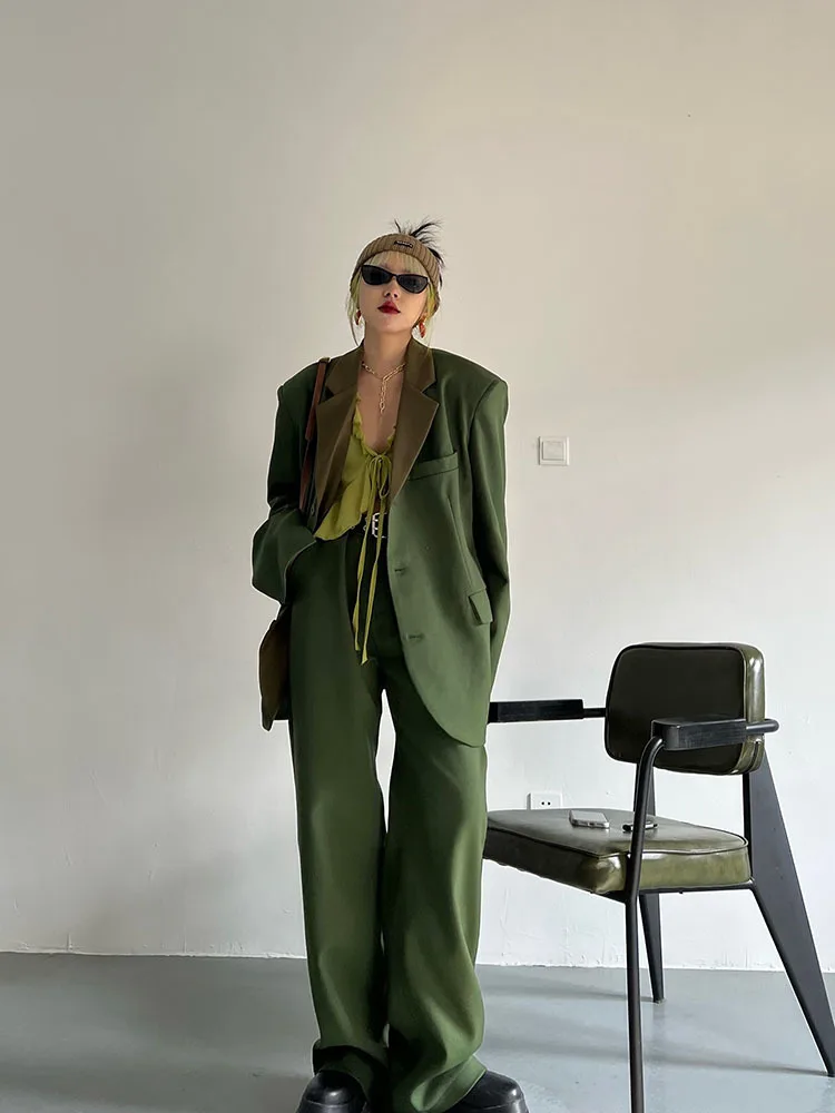 Винтажные свободные женские брючные костюмы женский однобортный Блейзер костюм