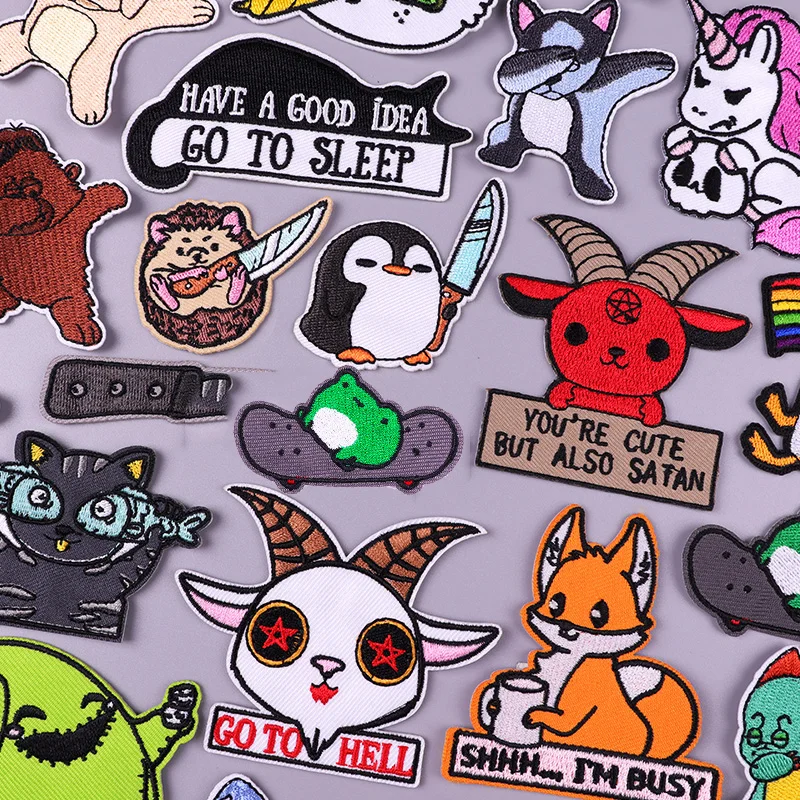 

Cartoon Animal Patch Hedgehog Penguin Embroidered Patches For Clothing Thermoadhesive Patches On Clothes DIY Cat Unicorn Sticker