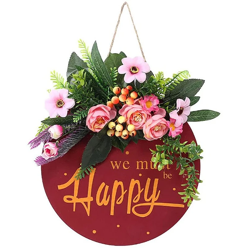 

Знак Приветствия для переднего крыльца, круглый деревянный знак приветствия с «счастливым» знаком и цветами, висячий знак для переднего кр...