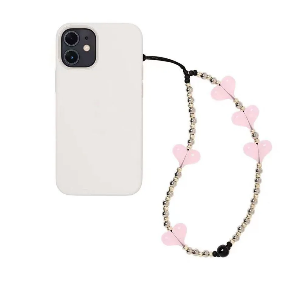 Simple Mobile Phone Chain Straps Charm Pink Bowknot Acrylic Imitation Pearl Phone Lanyard Anti-Lost Ladies Jewelry Accessories