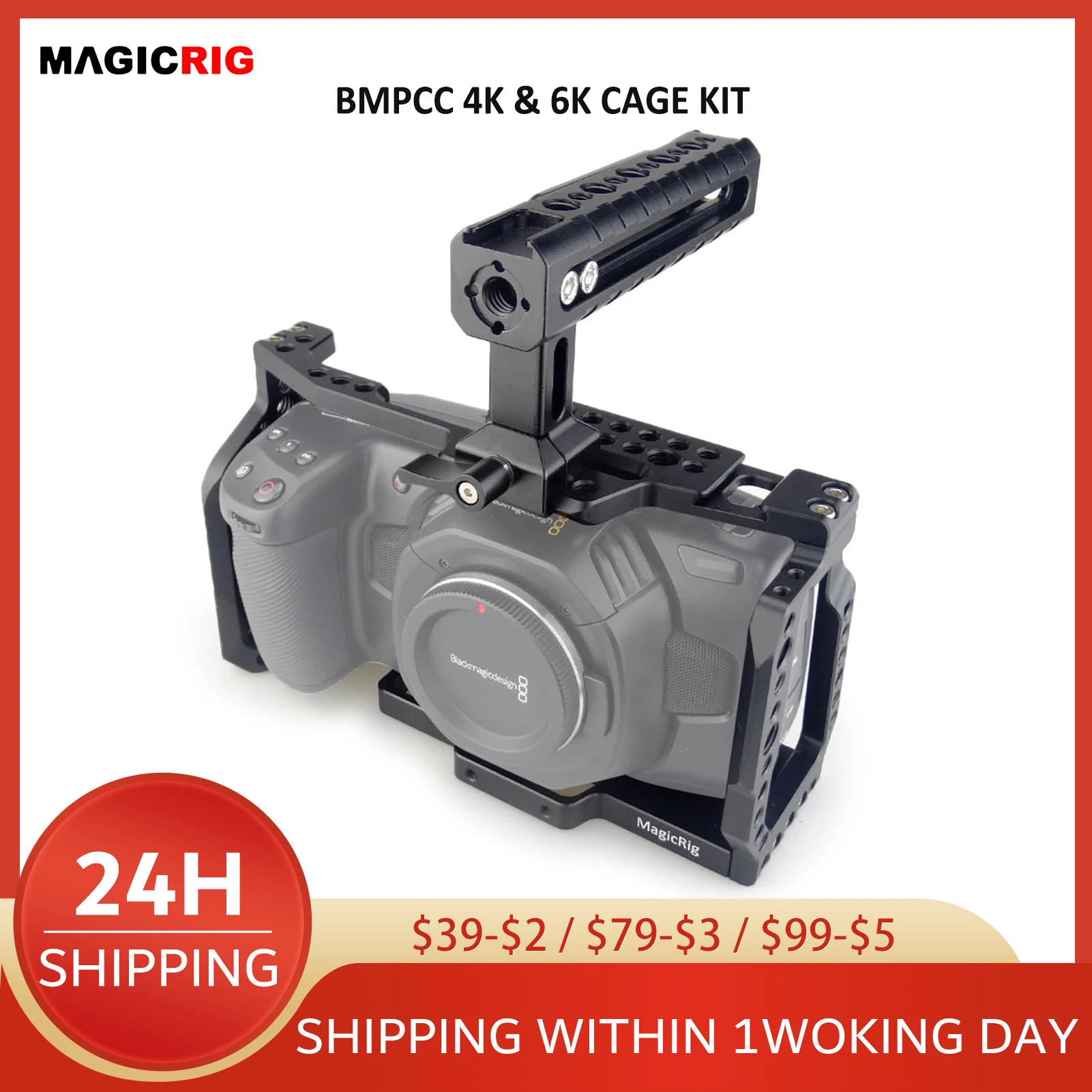 

MAGICRIG Camera Cage with NATO Handle for Blackmagic Pocket Cinema Camera BMPCC 4K&6K to Mount Microphone Monitor Flash Light