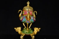 11 chinese folk collection old bronze cloisonne enamel three crane heads double head dragon turtle incense burner ornament