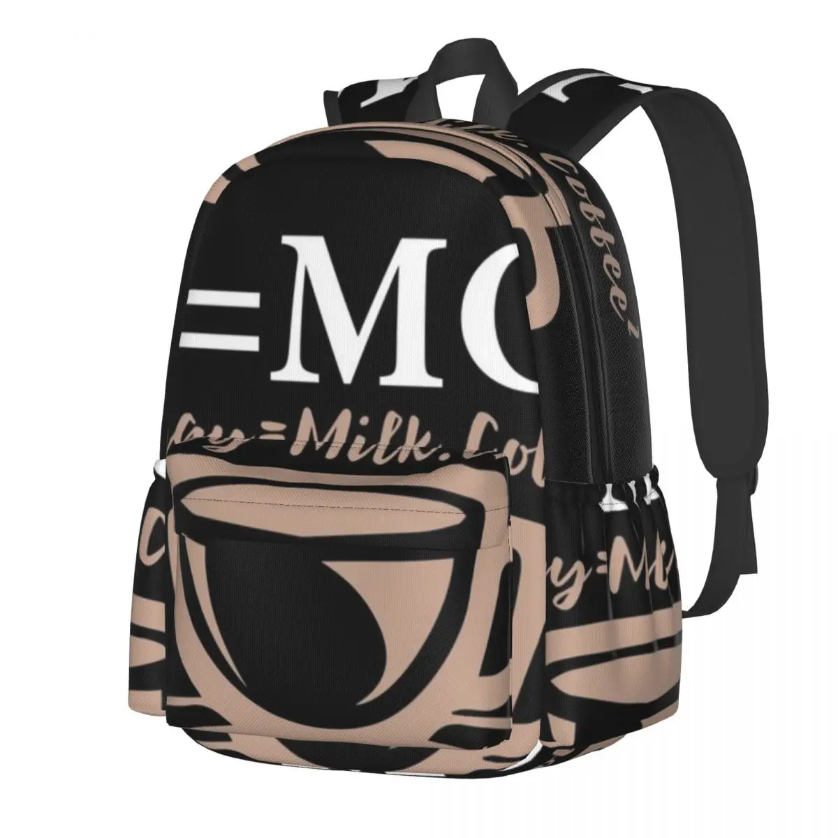 

E=mc2 Energy Milk Coffee Backpack Funny Words Camping Backpacks Teen Funny High School Bags Design Durable Rucksack