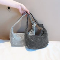 bling bags for women short strap rhinestone underarm moon purse ladies small crystal glitter shoulder purses armpit bags