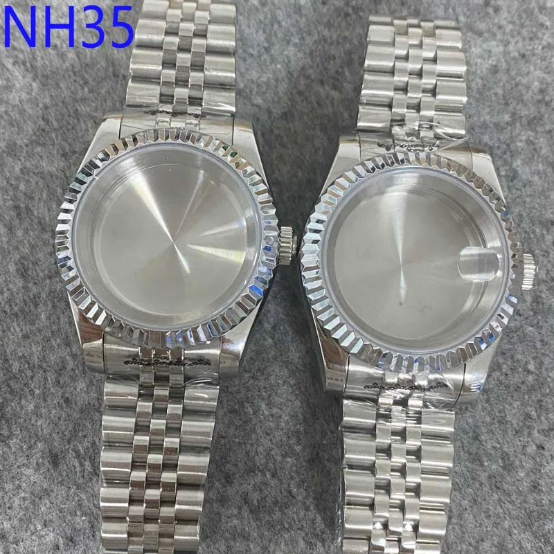 Enlarge Watch Accessories 39mm Case Closed Bottom Stainless Steel Case + Strap Suitable for NH35/36 Movement Watch Modification Repair