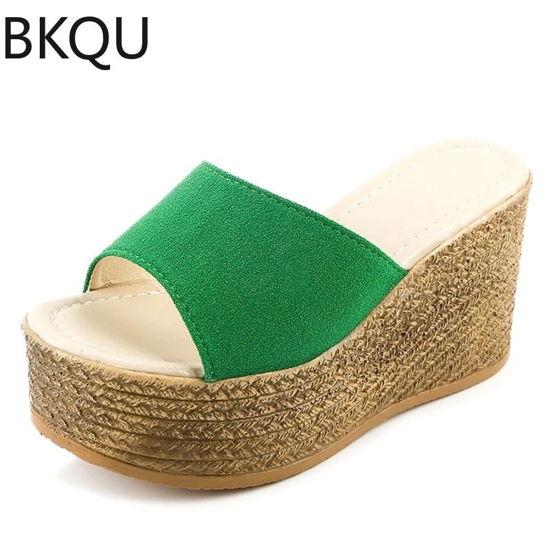 

BKQU Platform Wedges Shoes Women Slippers Women Luxury Open Peep Toes Summer Shoes Black Slippers Women Slides Wedge Sandals