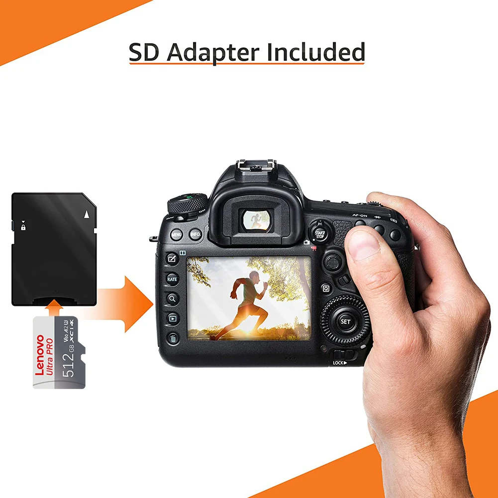 Фото Карта памяти Lenovo SD 32 ГБ 64 ГБ 128 ГБ 256 ГБ 512 ГБ, мини-карта Flash TF с адаптером для ПК, смартфона, видеорегистратора, SONY №3