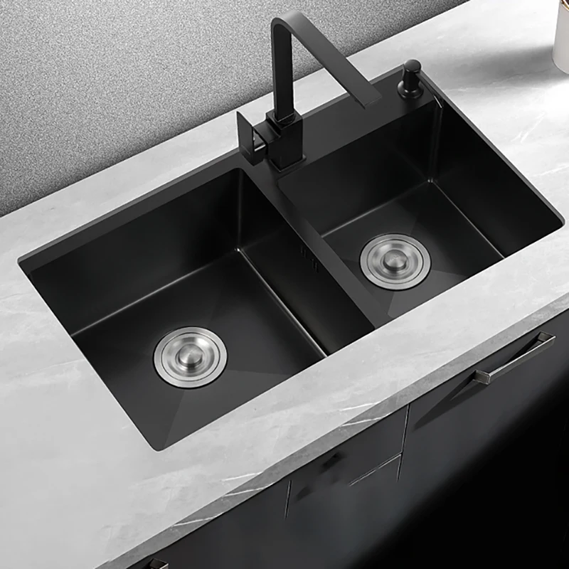 Stainless Steel Kitchen Sink Black Drainboard Strainer Undermount Double Bowl Kitchen Sink Organizer Cocina Home Improvement images - 6