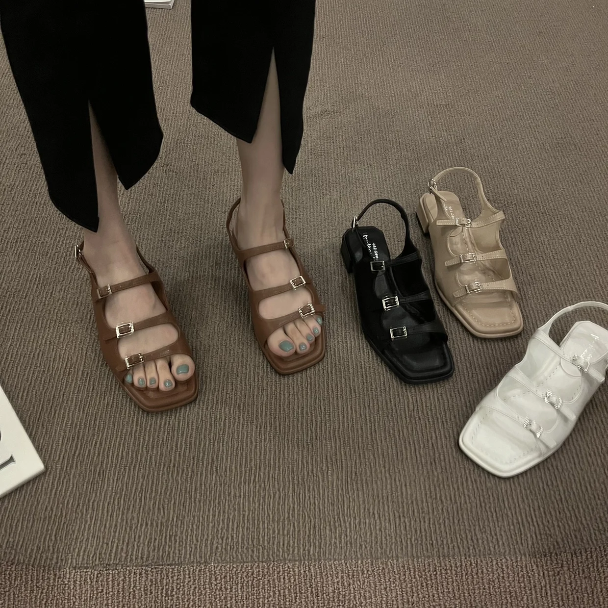 

Шлепанцы женские на низком квадратном каблуке, мягкие босоножки, сланцы, удобная Роскошная обувь, квадратный каблук, черные, лето