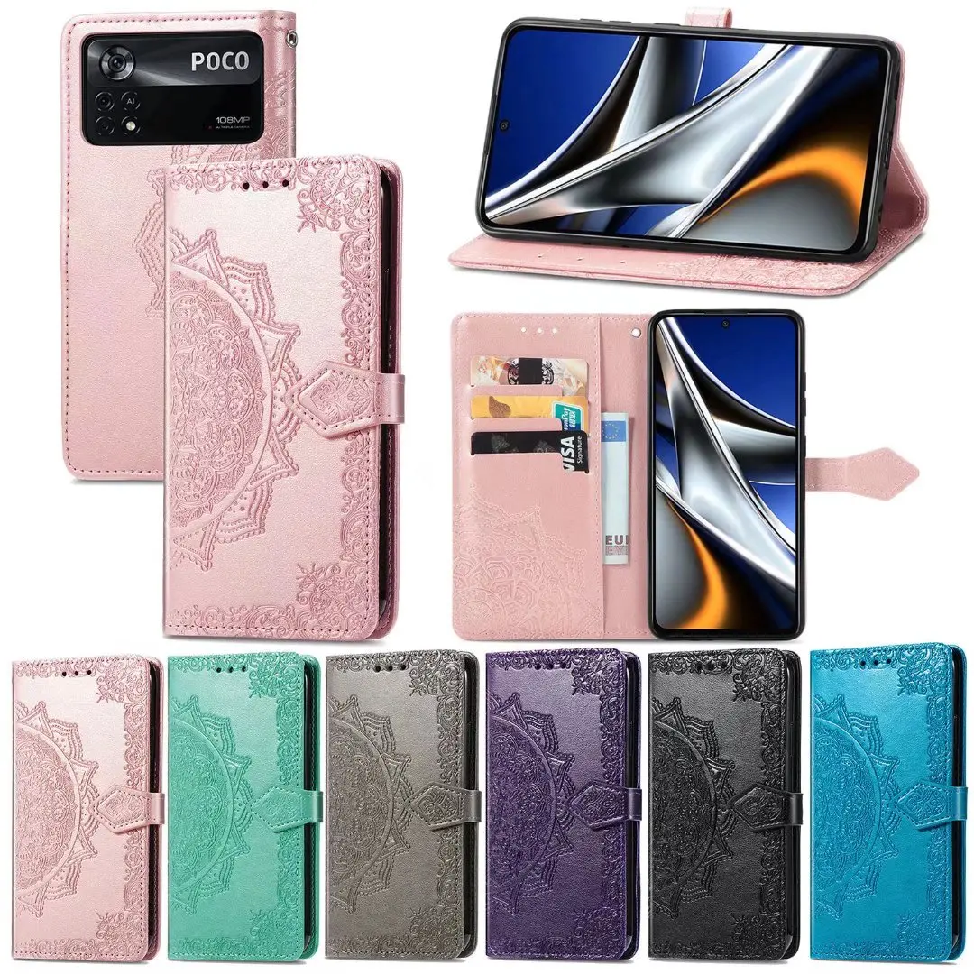 

Poco X4 PRO 2022 5G Flip Case F4 GT Luxury Leather Book 3D Mandala Finish Wallet Book Cover For Xiaomi Poco M4 PRO 5G M4PRO Bags